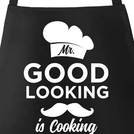 Чоловічий фартух MoonWorks з написом "Mr Good Looking is Cooking"