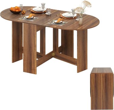 Розкладний обідній стіл GIANTEX для кухні та вітальні, дерев'яний, овальний, на 4-7 осіб, 163 x 80 x 75 см
