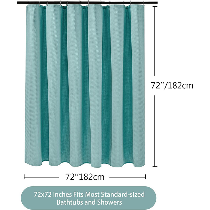 Вафельна фіранка для душу з металевими кільцями, тканинна текстильна завіса для ванни, набір водонепроникних завісок для ванної, щільна завіса для душу, ванна кімната - 92 x 182 см (білий) (вафельно-Бірюзовий, 182 x 182 см (WxH))