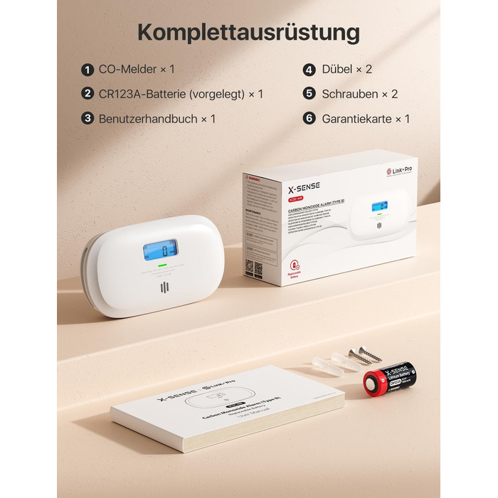 X-Sense Детектор чадного газу з цифровим дисплеєм, сертифікат TÜV Rheinland, з базовою станцією SBS50, керування через додаток, XC0C-MR11, 1 шт. Білий