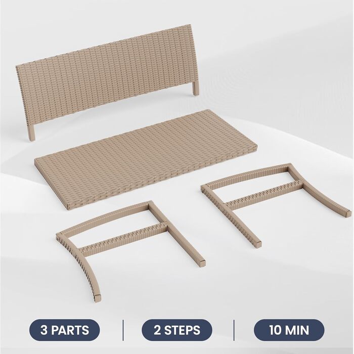 Садова лавка з поліротангу UDPATIO для тераси, балкону та саду, бежева (123x63x86 см, витримує до 320 кг)