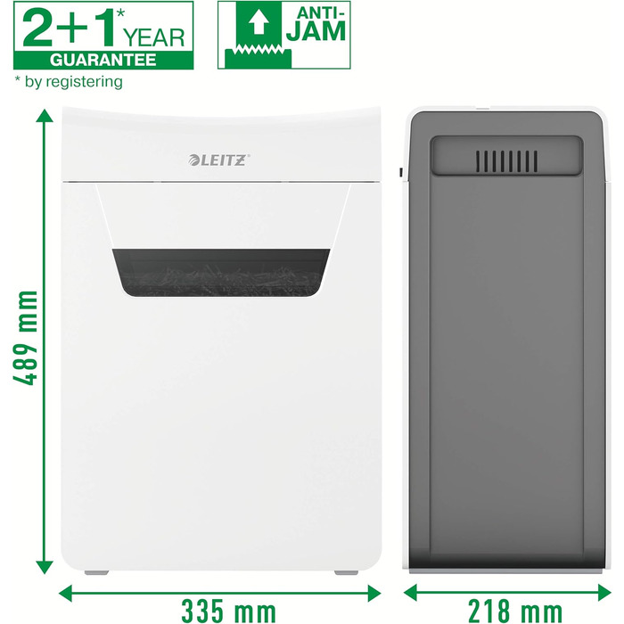Leitz IQ 10X Premium Protect: Шредер для документів, партіковий зріз, 11-10 аркушів, тихий, компактний, сертифікований, 18л контейнер, для офісу та дому, білий