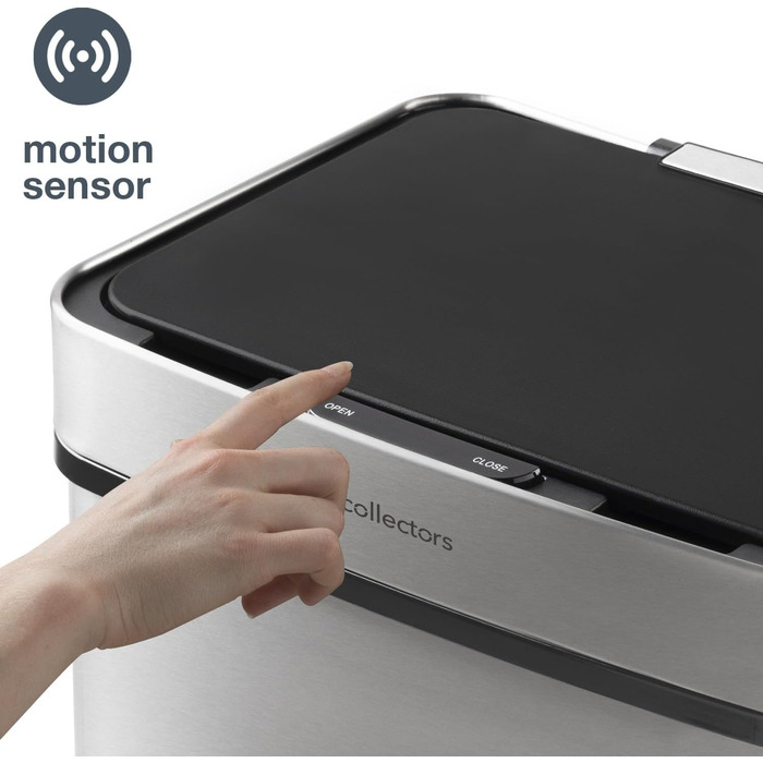 Сміттєвий бак Les Collectors з нержавіючої сталі, 69 л, 3 відсіки (47+11+11 л), автоматичне відкриття, інфрачервоний датчик, тиха закриття, дизайн з нержавіючої сталі