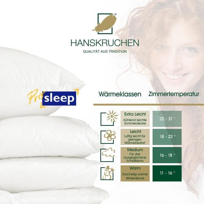 Пухова ковдра HANSKRUCHEN Pro Sleep Down 155x220 см - Екстра тепла - 100 бавовна, підходить для алергіків