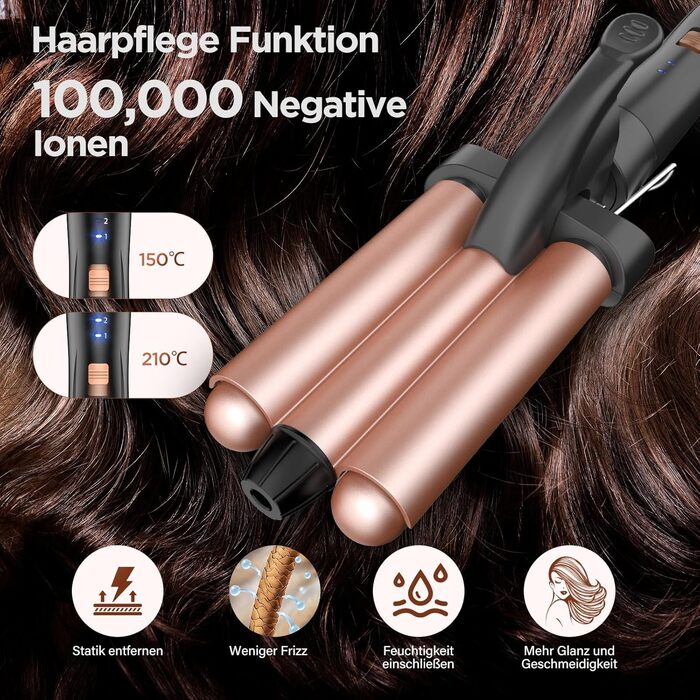 BESTOPE Набір для завивки волосся 5 в 1 з керамічним насадками, 9-32 мм, швидкий нагрів, регульована температура для короткого та довгого волосся (золотий)