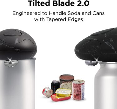 Електричний відкривач консерв Kitchen Mama 2.0: автоматичний, бездротовий, з гладкою кромкою, для безпечного відкривання, працює від батарейок (мармуровий чорний)