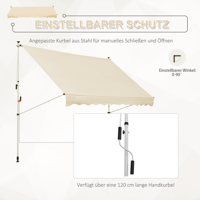 Тент Outsunny Folding Arm 300 x 150 см Регульований по висоті Тент Складаний кронштейн Захист від сонця з ручним кривошипом Стійкий до погодних умов Алюміній бежевий
