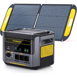 Портативна електростанція VTOMAN 1000W (2000W пік), 828Wh LiFePO4 з сонячною панеллю 110W, швидка зарядка 0-80% за 60 хв, розширювана до 2376Wh для надзвичайних ситуацій, кемпінгу, подорожей, автодому FS1000+110W-A