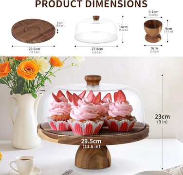 Дзеркальна підставка для тортів 30 см з дерева | Двостороння тортівниця з ніжками та кришкою (PET) | Кришка для тортів/кришка для пирогів | Універсальна підставка для тортів для весілля, дня народження, чаювання