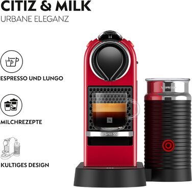Кавомашина Nespresso Krups Citiz & Milk XN741B - червона, автоматичне відключення, 1 л резервуар для води, 1260 Вт