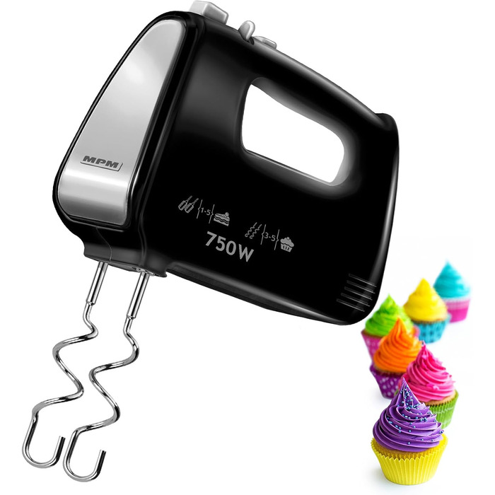 Кухонна машина MPM MMR-16Z з обертовою чашею 3.4 л, BPA-free, 750W, білий колір, 5 швидкостей + Turbo, міксер з нержавіючої сталі