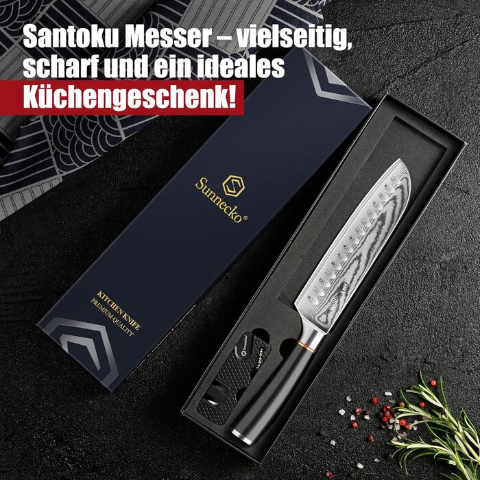 Ніж Sunnecko Дамаск 20см: професійний кухонний ніж з високоякісної сталі Дамаск - гострий ніж для м'яса, стейків, овочів. Ідеальний подарунок для кухаря.