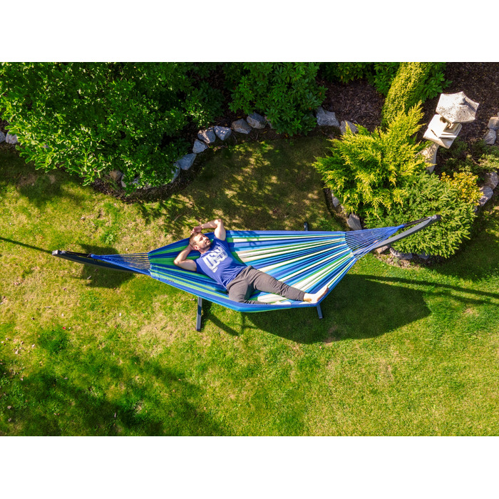 Двомісний гамак Potenza, тканинний, синій (без стійки), витримує до 220 кг