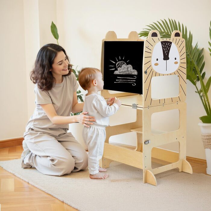 Дерев'яний навчальний столик-сходинка Labebe Montessori для дітей від 1 року (92x38.5x42 см), 3-в-1, з дошками для повідомлень