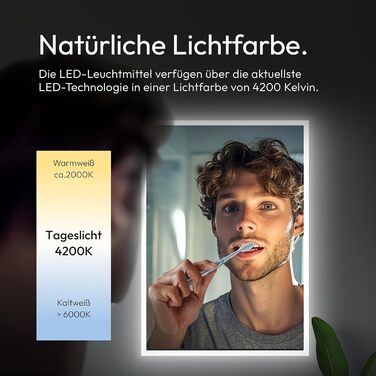 Дзеркало для ванної кімнати Talos з підсвічуванням 50x70 см - LED дзеркало з світловою рамкою, вологостійке (алюмінієва рама), нейтральний білий світ (4200K)