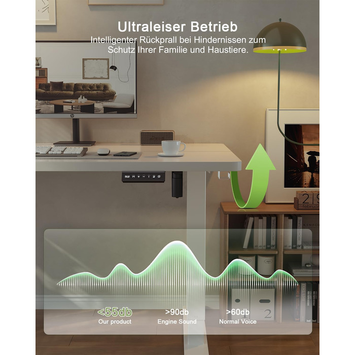 Електричний стіл JUMMICO 100x60 см з USB-зарядкою, білий - регульована висота, для офісу та дому