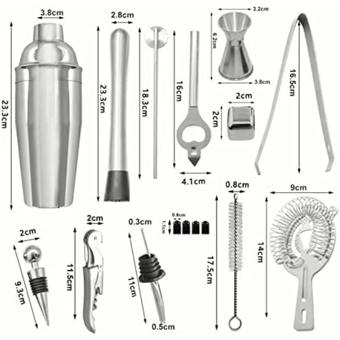 Набір шейкерів для коктейлів 23 шт. и, нержавіюча сталь 750 мл з дерев'яною підставкою, ідеально підходить для дому або бару