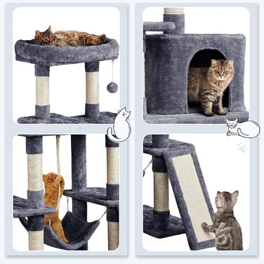 Кігтеточка для котів Yaheetech Cat Tree 159см Міцне котяче дерево з котячими печерами та платформами Ігровий будиночок для котів темно-сірий