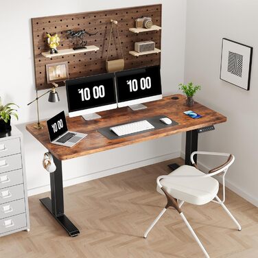 Електричний стіл 140x60 см Vintage Braun: регульована висота, комп'ютерний, без швів