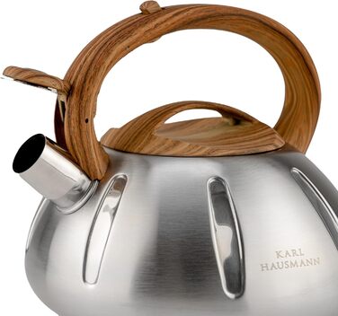 Чайник Karl Hausmann 3L з автоматичним свистком - сріблястий, з нержавіючої сталі для індукційних, газових та електричних плит