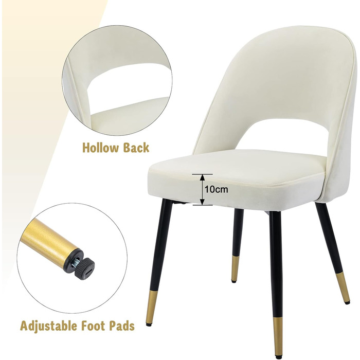 Набір з 2-х м'яких крісел з велюру для вітальні/кухні. Сучасний дизайн, без підлокітників, металеві ніжки (Бежевий)