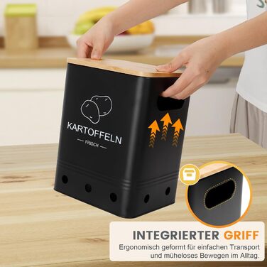 Набір контейнерів для зберігання картоплі, цибулі та часнику (3 шт) з бамбуковими кришками - Моз (Moz) - Чорний