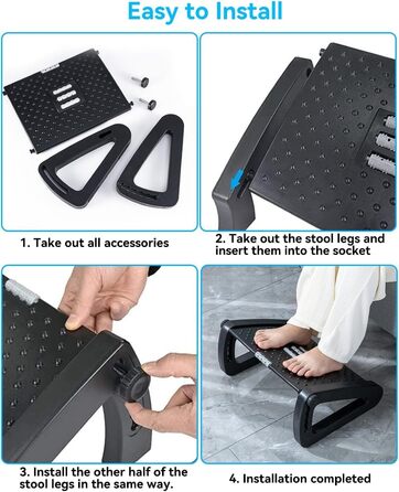Підніжка для столу з регулюванням висоти та кута на 6 рівнів, з масажем, протиковзка, для зняття болю в ногах, колінах та спині, ідеальна для дому, офісу та подорожей, з трьома ніжками