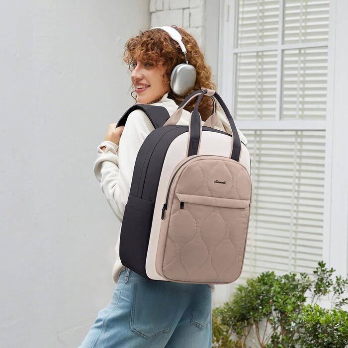 Сумка-рюкзак LOVEVOOK для жінок, для ноутбука, шкільний, для підлітків, легкий, для роботи, навчання, подорожей (B-бежевий хакі, 15.6 дюймів)