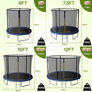 Батут JUMMICO вуличний 220 см з сіткою безпеки та захисним покриттям - блакитний