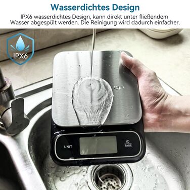 Кухонні ваги BOMATA: цифрові, з нержавіючої сталі, IPX6, 5 кг, 0.1 г, USB-C, для приготування їжі, випічки, схуднення