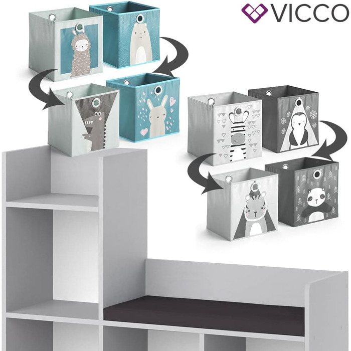 Полиця дитяча Vicco Luigi, 107,2 х 88,6 см з 2 відкидними коробками (сіра) (сіра, 107х114 см з 6 відкидними коробками опт.2)