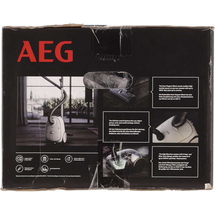 Пилосос AEG CLEAN 6000 AB61C1OKO ECO / Високе всмоктування / Додаткові насадки / Колеса XL / Телескопічна трубка з нержавіючої сталі / 65 переробленого матеріалу / Кабель 12 м / 750 Вт / Аксесуари / Сірий (Білий матовий)