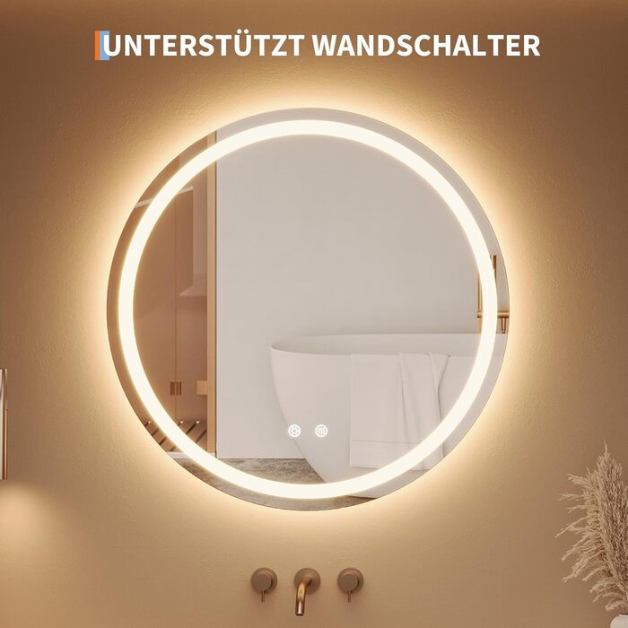 Дзеркало для ванної кімнати Porto Alegre з підсвічуванням, 60x80 см, антизапар, 3 кольори світла, регулювання яскравості, LED, сенсорне керування