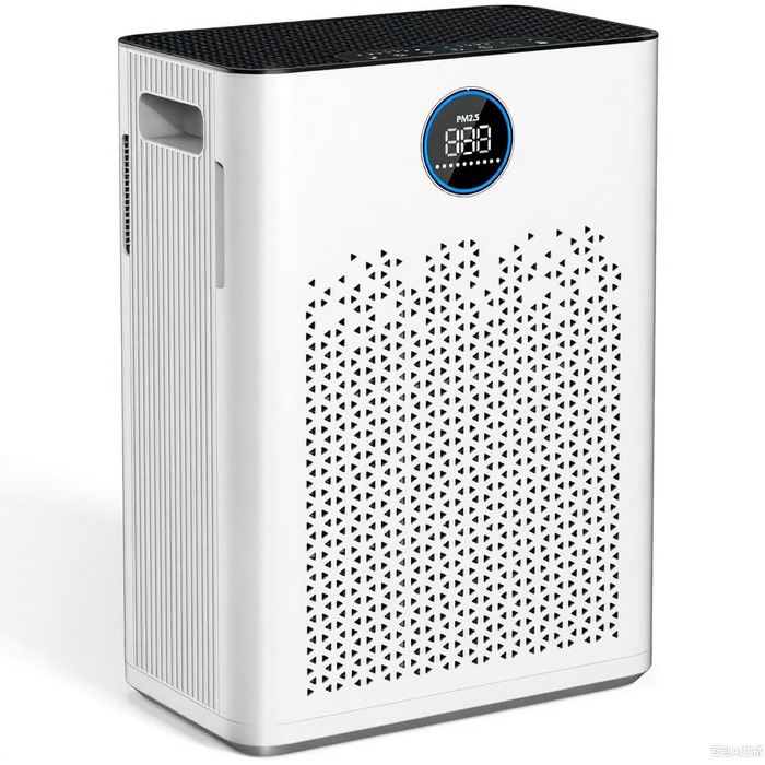 Повітряочисник з керуванням через додаток, HEPA фільтр H14, фільтр з активованим вугіллям, розумний дім, сумісний з Alexa, для великих приміщень (KJ3-7, 2x HEPA фільтри)