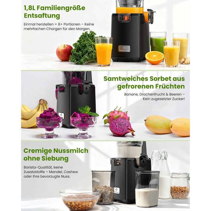 LINKChef Slow Juicer: повільний соковичавник для овочів та фруктів, 1.8 л, з функцією реверсу, BPA Free