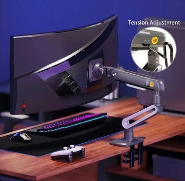 Кріплення для монітора NB Ergonomic A6 сірого кольору, підходить для моніторів 27-50 дюймів, навантаження до 18 кг, VESA 75/100 мм