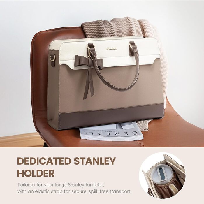 Сумка LOVEVOOK для жінок, 15.6 дюймів, лаптоп-сумка, робоча сумка, елегантна, універсальна, шкіряна, для школи, офісу, ділових поїздок (15.6 дюймів, хакі-беж)