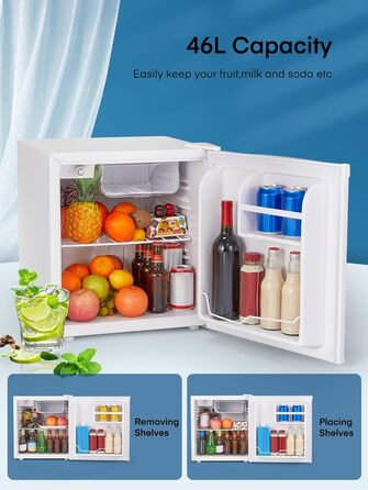 Міні-холодильник E 46L з морозильною камерою, енергоощадний, регулювання температури, білий