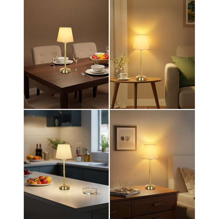 OUTON Настільна лампа бездротова, 2 шт. – диммування, 3 кольори світла, 4000mAh, USB-C, 60 год роботи, золота для спальні, вітальні, їдальні