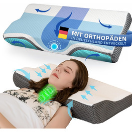 Ортопедична подушка для шиї IDEA з Memory Foam - для сну на боці, спині та животі, проти болю в шиї, 62x34.5x12/8 см