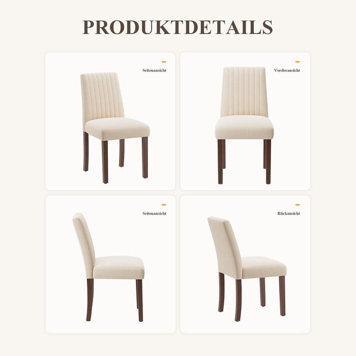 COLAMY Комплект обідніх стільців для їдальні, 6 шт., з м'якою оббивкою, спинкою, для кухні, ресторану (бежевий)