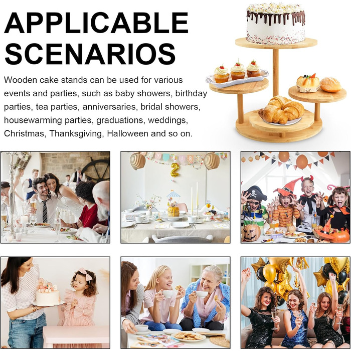 Багатоярусний стійка для тортів та капкейків з дерева, 4 яруси, Ø 30/32 см, для вечірок, днів народжень, святкового декору