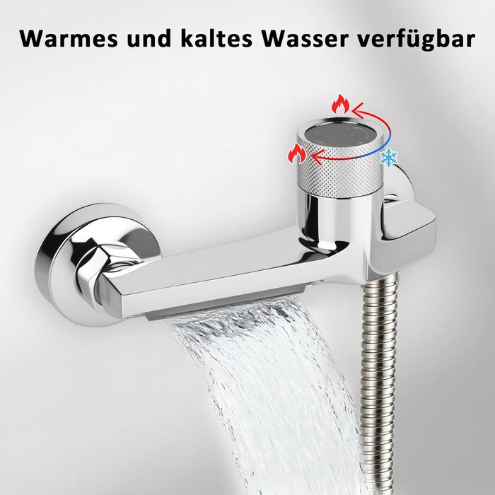 Змішувач для ванни з термостатом та двома виходами, душова лійка з запобіжним клапаном, настінний для ванни та душу, хром