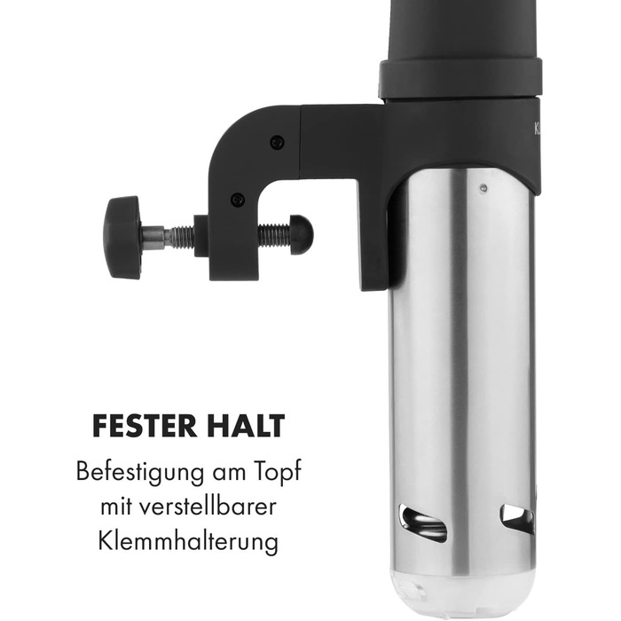 Klarstein Sous Vide Garer: Електричний су-від прилад, 1200W, 20-95°C, таймер, керування через додаток, сенсорний дисплей, 3D циркуляція, для посуду 10-15 літрів, нержавіюча сталь, чорний