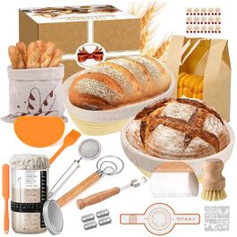 Набір для закваски хліба: 31 корзинка для бродіння, корзинки з силікону, форма для хліба, ніж для хліба, льняна тканина, сумка, скребок для тіста та щітка для початківців та досвідчених