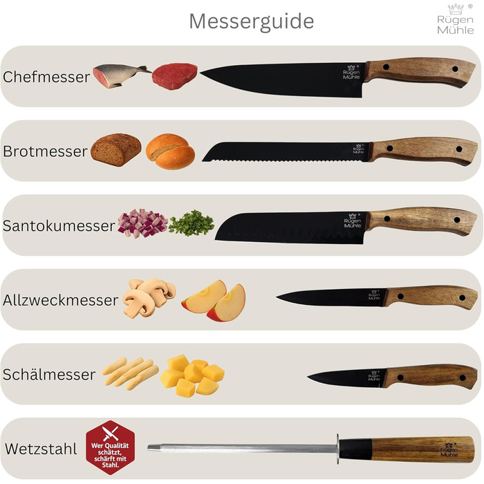 Набір ножів Rügen Mühle Premium Design 7 предметів з акації та нержавіючої сталі, з підставкою (Messerblock)