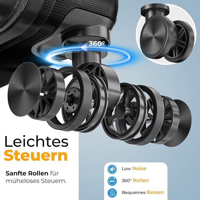 Набір валіз KESSER з 4 предметів, жорсткий корпус ABS, кодовий замок, ваги для багажу та дорожня сумка, колеса 360°, чорний