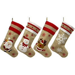 Різдвяні панчохи Donken, комплект з 3 різдвяних шкарпеток, сумка для подарунків, Різдвяні підвісні панчохи, набір різдвяних прикрас для каміна, Різдвяна ялинка (лляна тканина, 48 x 28 см)