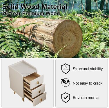 Нічний столик AQIMUELE, білий, з 3 шухлядами, 30 см, без встановлення, з екошкірою