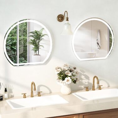 LED дзеркало для ванної кімнати FANTASK з підсвічуванням, проти запотівання, сенсорне керування, пам'ять, 60x54 см, срібло